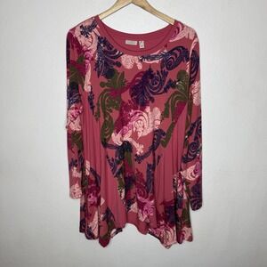 Logo By Lori Goldstein Pink Kali Long Sleeve Tunic Top Pocket Womens Large